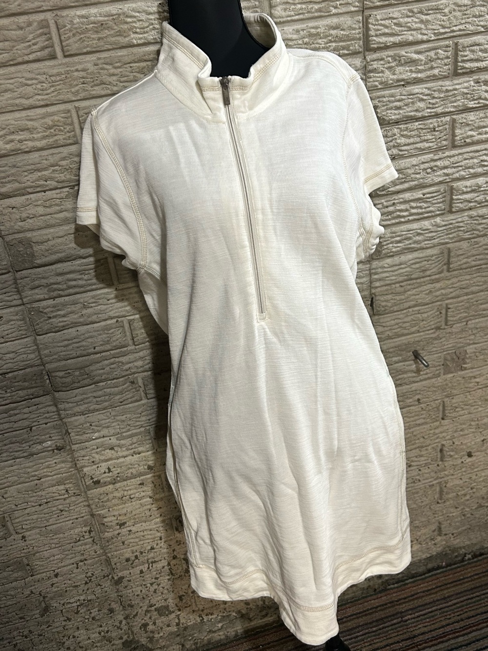 Tommy Bahama Cream Short-Sleeve Zip Front Midi Dress Size XL